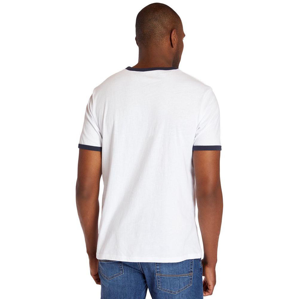 Timberland Mens T-Shirts TBL® Linear Logo Ringer - White - India XV1957320